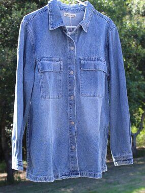 Luvamia Denim Snap Up Jacket Trendy Long Sleeve With Front Pockets Size XL